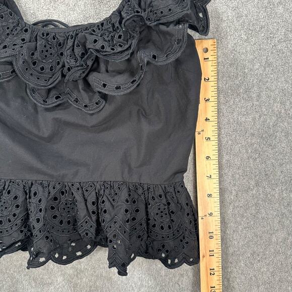 Express Off Shoulder Eyelet Ruffle Tank Top Size X-Small Black Open Back Tie - Picture 4 of 8